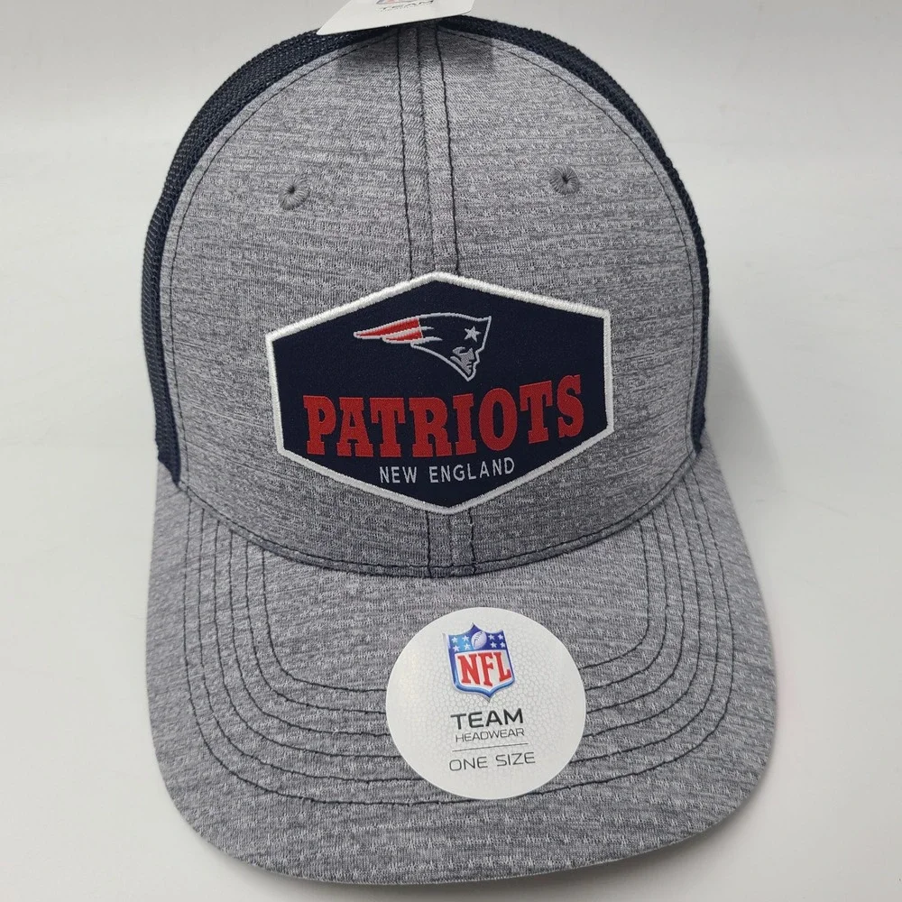 New England Patriots Hat Adjustable Trucker Mesh NFL Team Apparel Gray Blue Men‎
